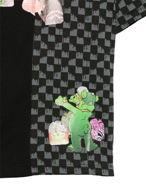 T-shirt bambino Sprayground nera check con stampa shark Sprayground kids | SPY1495X